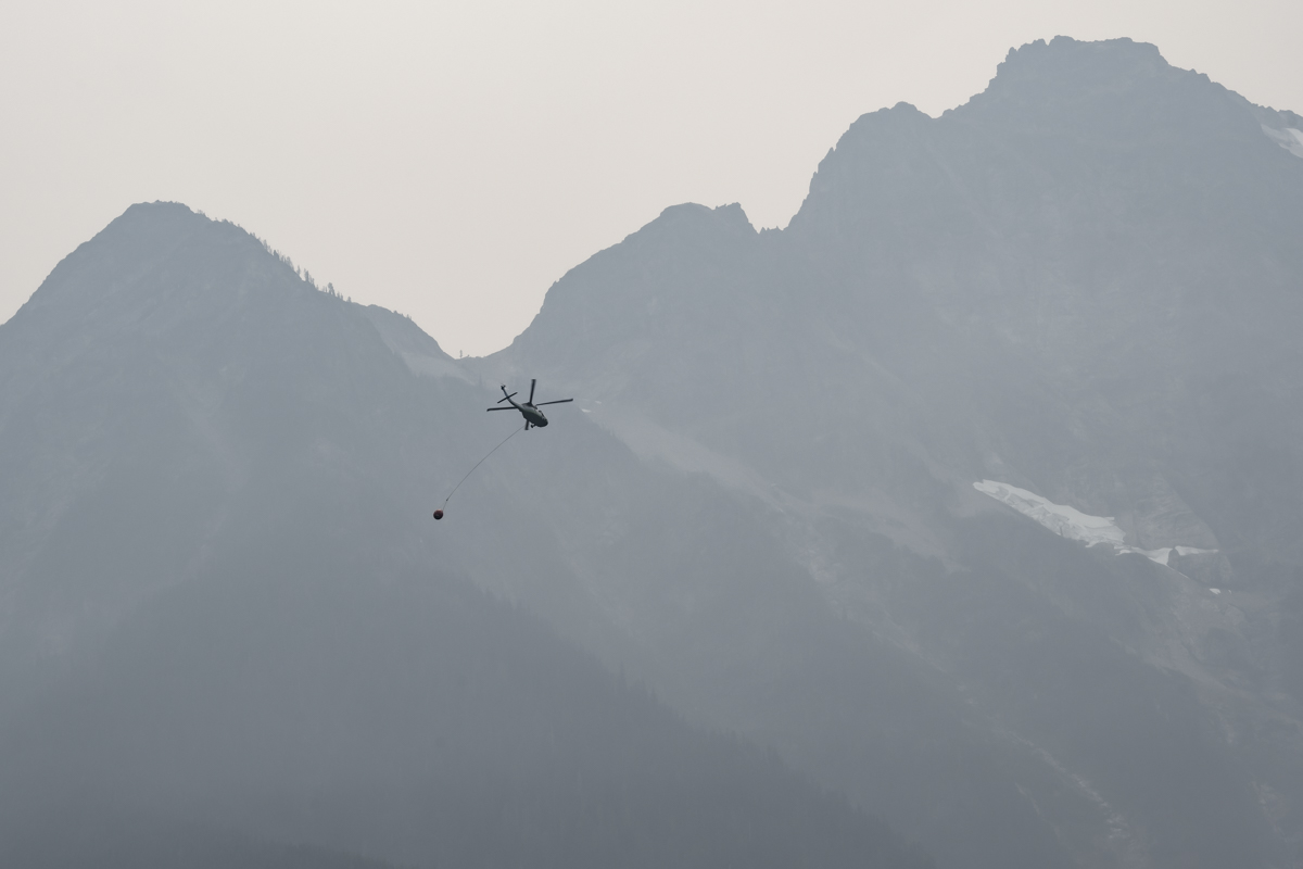 Helicopter with water bucket