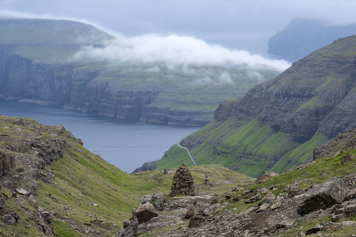 A cairn on the trail from Tjørnuvík