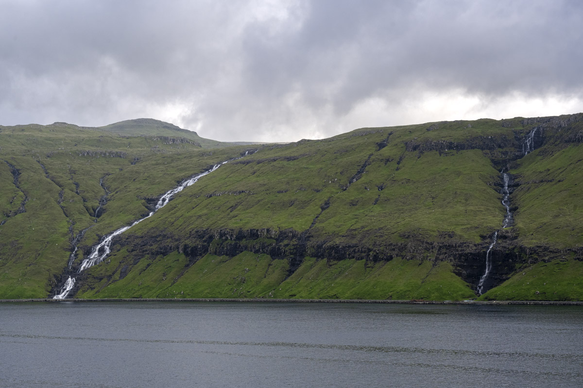 Waterfalls on the drive to Miðvágur
