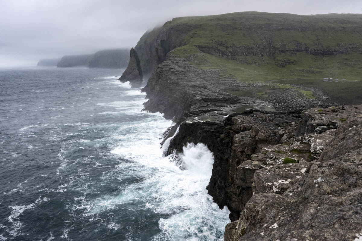 Rough seas where Lake Leitisvatn drains into the ocean