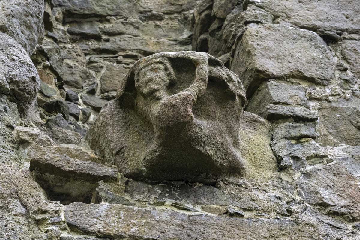 Stonework in the cathedral at Kirkjubøur